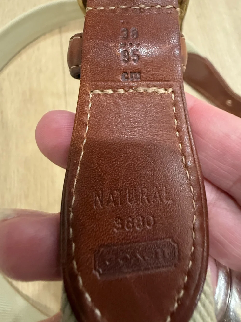 Vintage Coach Made in USA Belt Size 35 Cream Webbing Brown Leather Brass